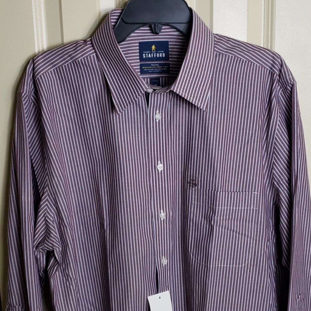 STAFFORD Mens Button Up Collar Fitted Long Sleeve